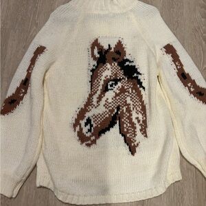 Chic Cream Buckle Horse  Sweater with Horse Motif
